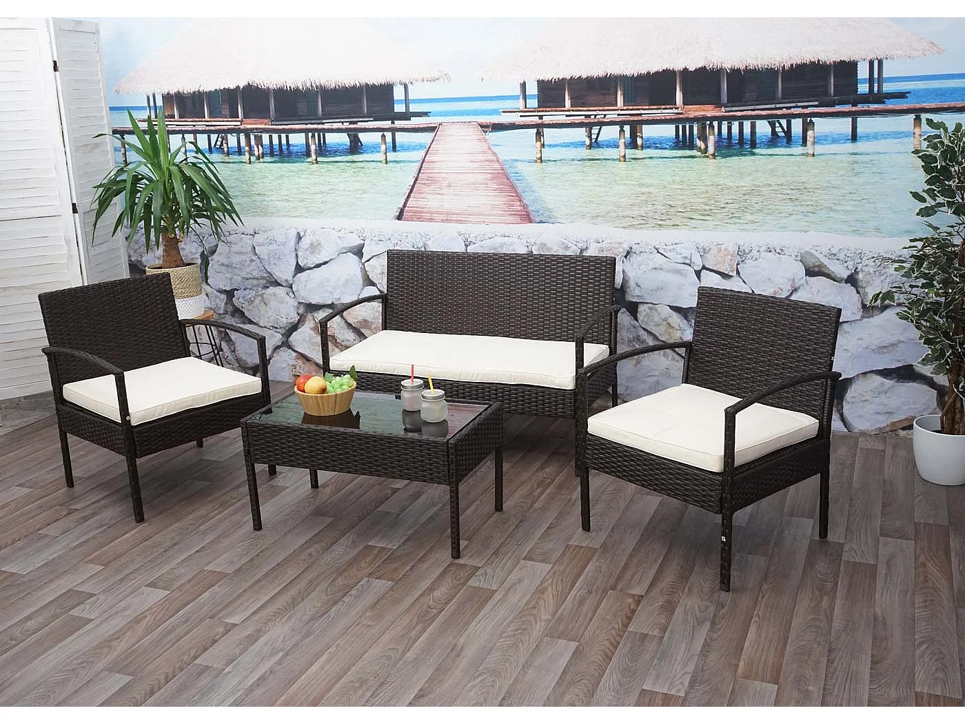 Ensemble pour extérieur balcon/jardin/salon crème 57 x 59 x 72 cm 04_0003246