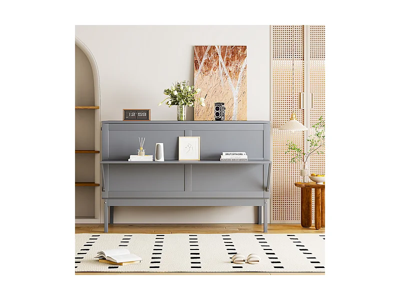 Lit escamotable 140 x 200 cm - avec cadre à latte - bois - charge max 200kg - Gris