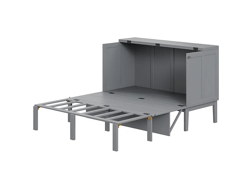 Lit escamotable 140 x 200 cm - avec cadre à latte - bois - charge max 200kg - Gris