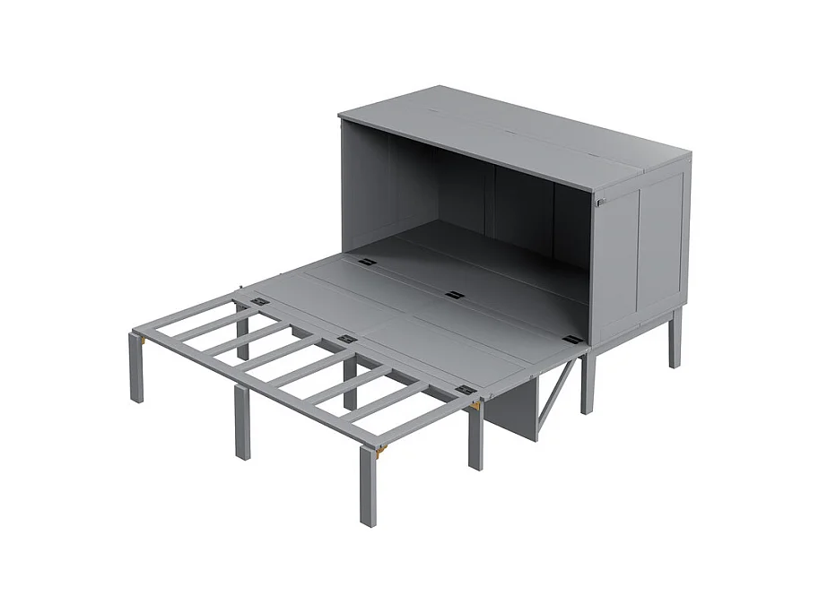 Lit escamotable 140 x 200 cm - avec cadre à latte - bois - charge max 200kg - Gris