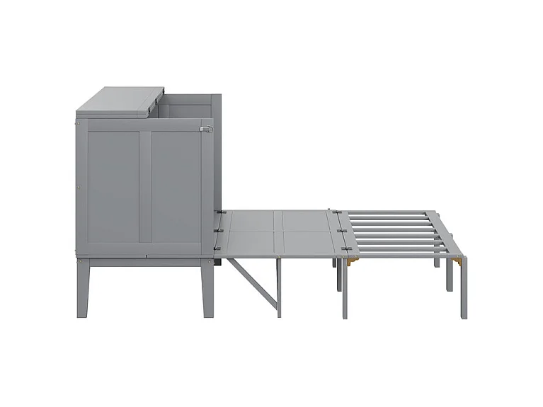 Lit escamotable 140 x 200 cm - avec cadre à latte - bois - charge max 200kg - Gris