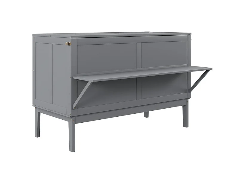 Lit escamotable 140 x 200 cm - avec cadre à latte - bois - charge max 200kg - Gris