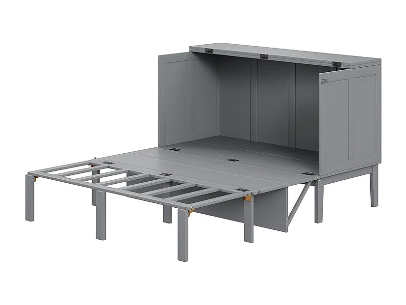 Lit escamotable 140 x 200 cm - avec cadre à latte - bois - charge max 200kg - Gris