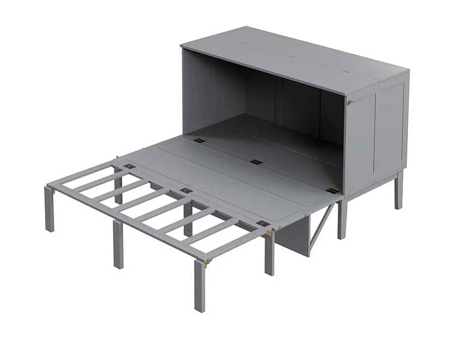 Lit escamotable 140 x 200 cm - avec cadre à latte - bois - charge max 200kg - Gris