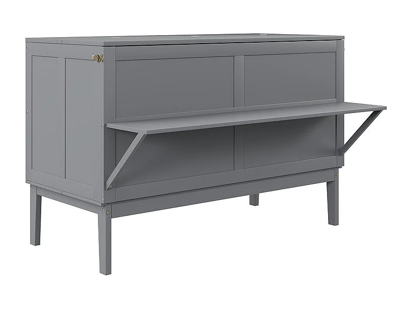 Lit escamotable 140 x 200 cm - avec cadre à latte - bois - charge max 200kg - Gris