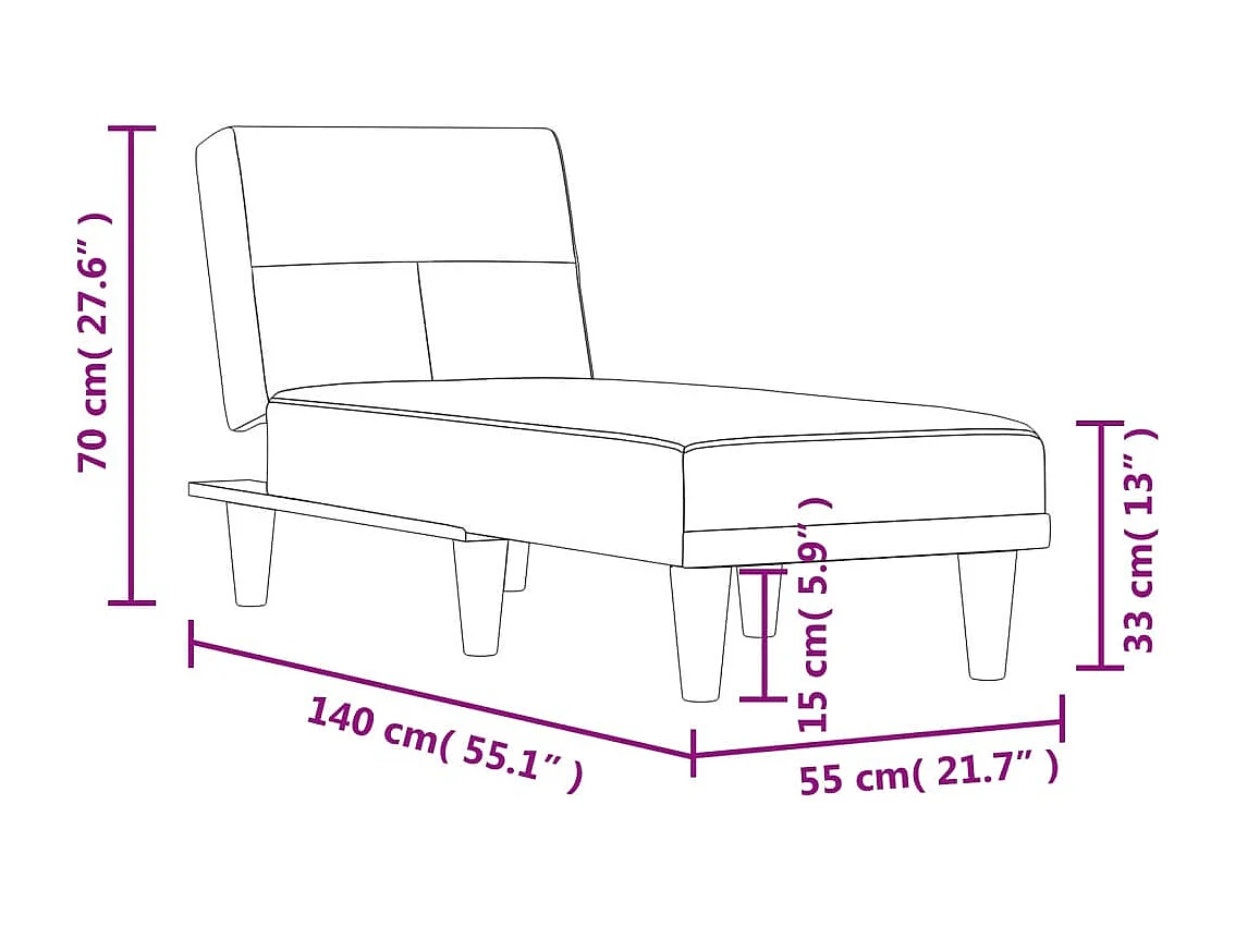 Méridienne chaise longue pour tissu noire 55 x 155 x 33 cm DEC026211
