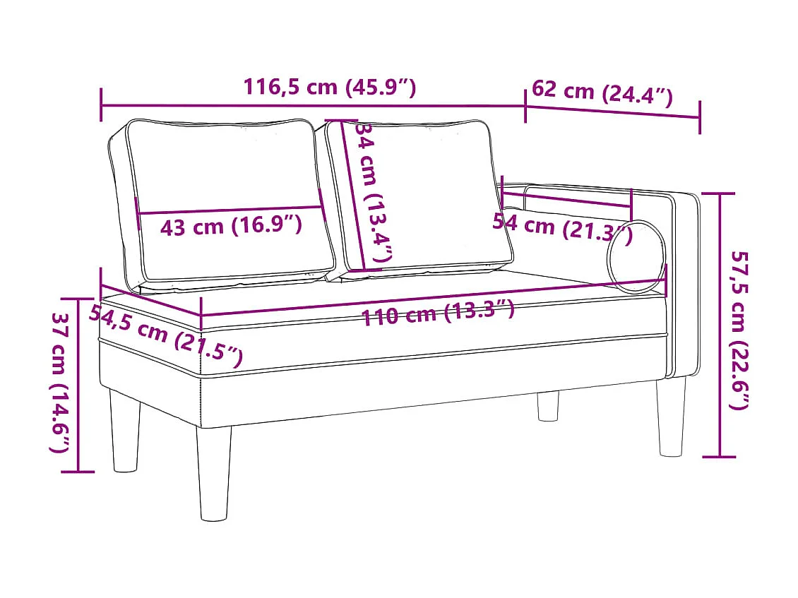 Méridienne chaise longue canapé crème 116.5 x 62 x 57.5 cm DEC026070