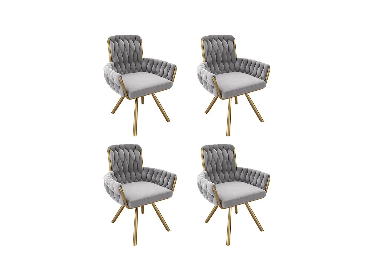4Pcs Chaise pivotante en velours, avec accoudoirs et pieds en métal, dossier spacieux, Gris, 63x50x87cm