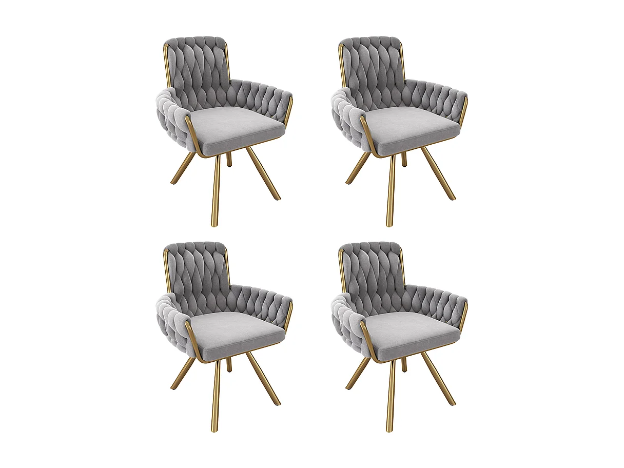 4Pcs Chaise pivotante en velours, avec accoudoirs et pieds en métal, dossier spacieux, Gris, 63x50x87cm