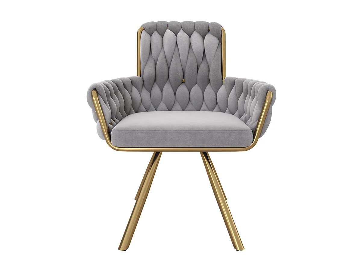 4Pcs Chaise pivotante en velours, avec accoudoirs et pieds en métal, dossier spacieux, Gris, 63x50x87cm