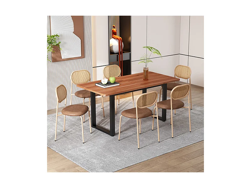 Lot de 6 Chaises en PU et rotin - pieds en métal - ergonomique - charge max 150kg - 46x48x80cm - Marron