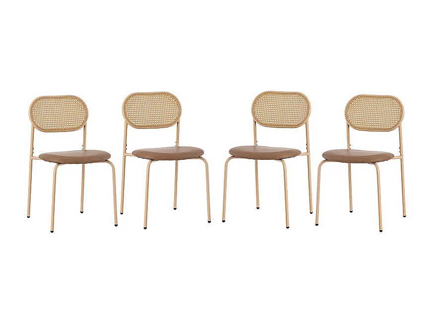 Lot de 6 Chaises en PU et rotin - pieds en métal - ergonomique - charge max 150kg - 46x48x80cm - Marron