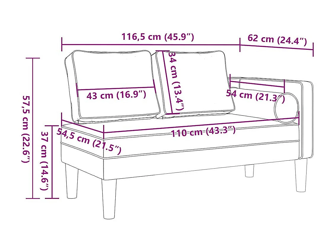 Méridienne chaise longue canapé tissu 116.5 x 62 x 57.5 cm DEC026102