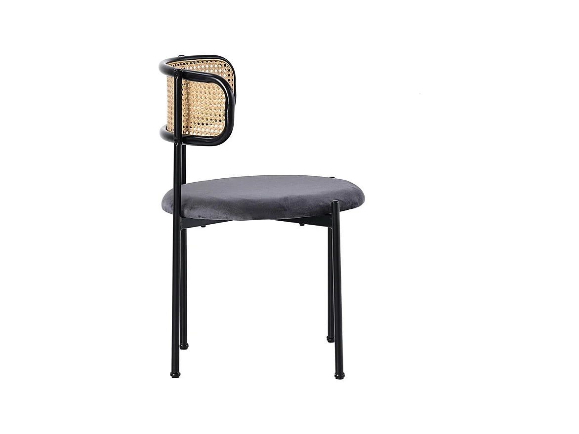 6 Pcs chaises en velours et rotin - pieds en métal - charge max 150kg - 45x40x75cm - Gris