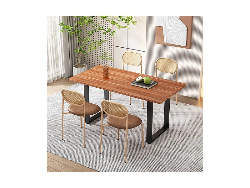 Lot de 4 Chaises en PU et rotin - pieds en métal - ergonomique - charge max 150kg - 46x48x80cm - Marron