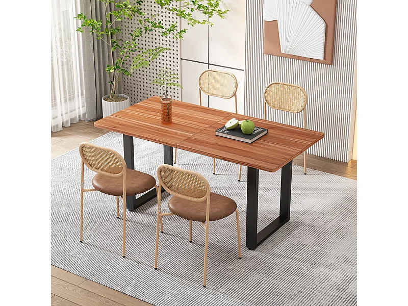 Conjunto de 4 cadeiras em PU e rattan - Pés de metal - Ergonômico - Carga máxima 150 kg - 46×48×80 cm - Marrom