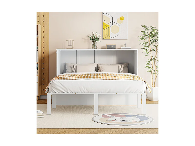 Lit escamotable 140 x 200 cm - avec cadre à latte - bois - charge max 200kg - Blanc