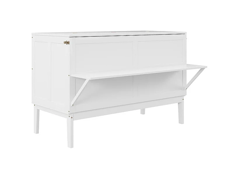 Lit escamotable 140 x 200 cm - avec cadre à latte - bois - charge max 200kg - Blanc