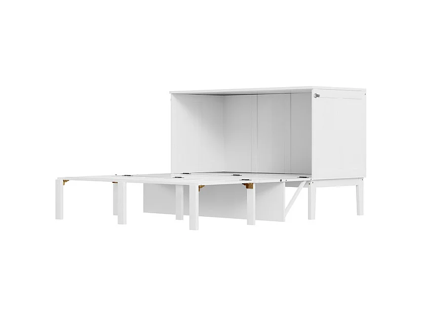 Lit escamotable 140 x 200 cm - avec cadre à latte - bois - charge max 200kg - Blanc