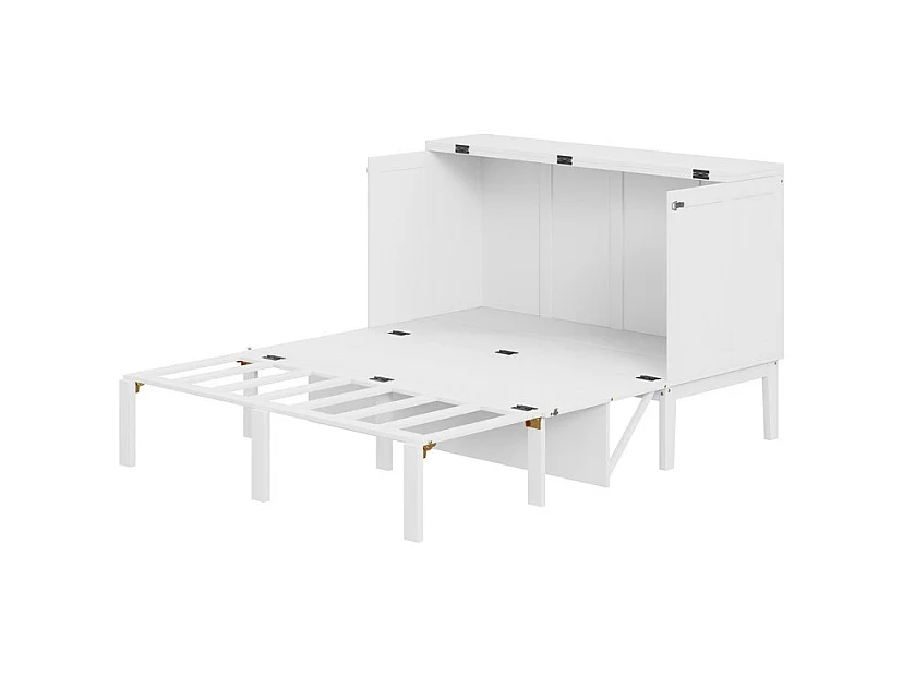 Lit escamotable 140 x 200 cm - avec cadre à latte - bois - charge max 200kg - Blanc