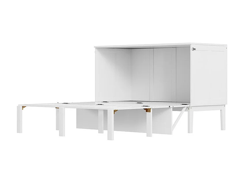 Lit escamotable 140 x 200 cm - avec cadre à latte - bois - charge max 200kg - Blanc