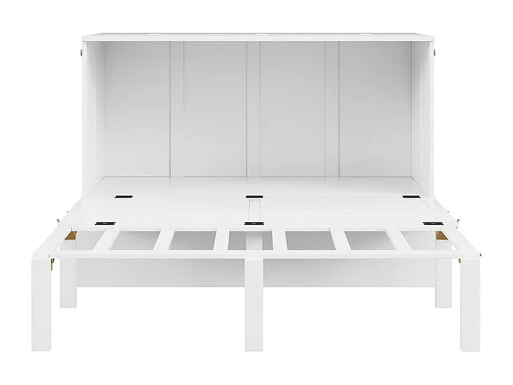 Lit escamotable 140 x 200 cm - avec cadre à latte - bois - charge max 200kg - Blanc