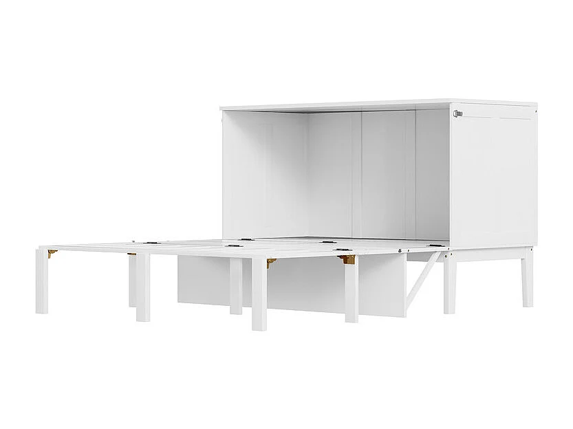 Lit escamotable 140 x 200 cm - avec cadre à latte - bois - charge max 200kg - Blanc