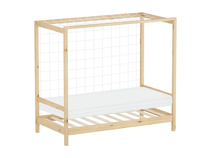 ML-Design Letto bambini 80x160 cm con materasso a forma di porta da calcio, legno di pino naturale con rete a doghe, letto singolo ragazzi, cameretta