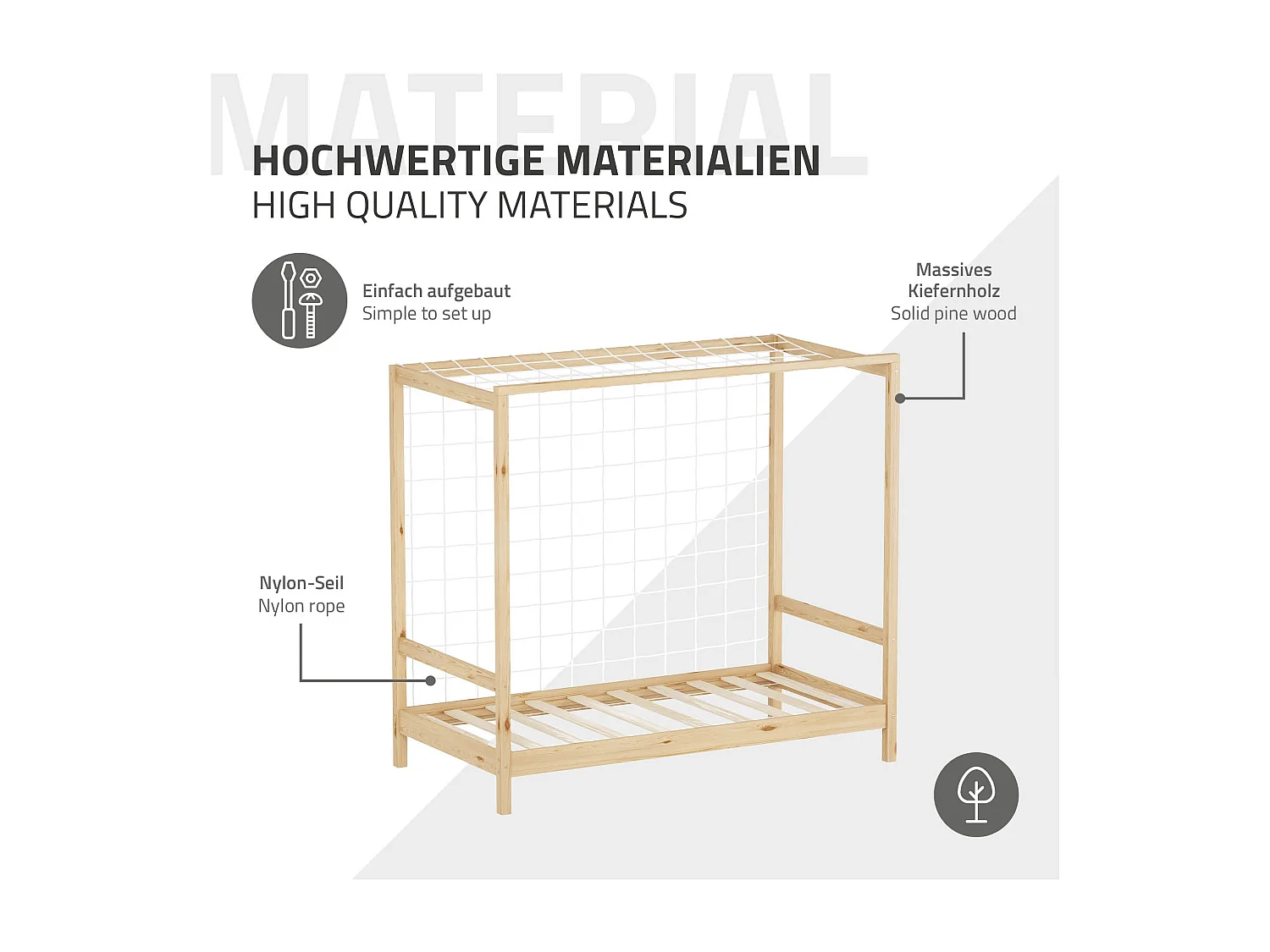 Lit d'enfant 80x160 cm avec matelas H10 cm en mousse cadre naturel en bois design football pin massif robuste avec sommier à lattes et filet de but