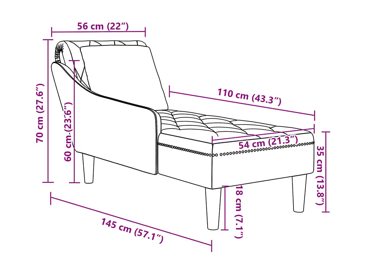 Méridienne chaise longue canapé noire 145 x 56 x 70 cm DEC026261