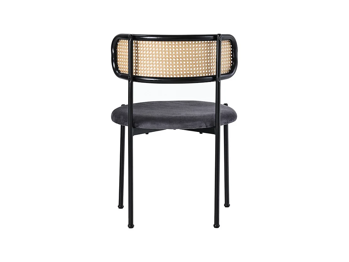 4 Pcs chaises en velours et rotin - pieds en métal - charge max 150kg - 45x40x75cm - Gris