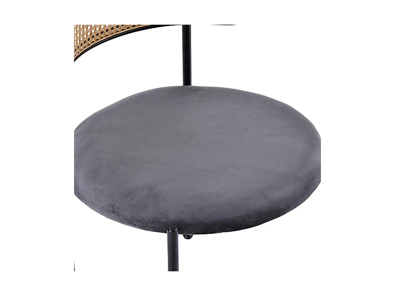 4 Pcs chaises en velours et rotin - pieds en métal - charge max 150kg - 45x40x75cm - Gris