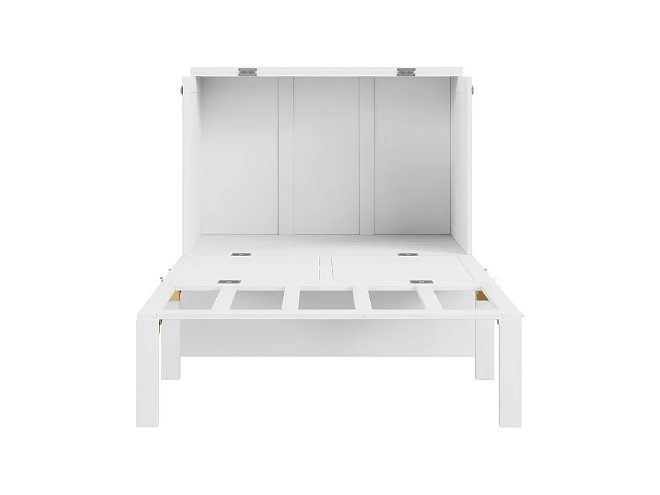 Lit escamotable 90x200 cm en bois - avec sommier à lattes - charge max 150kg - Blanc