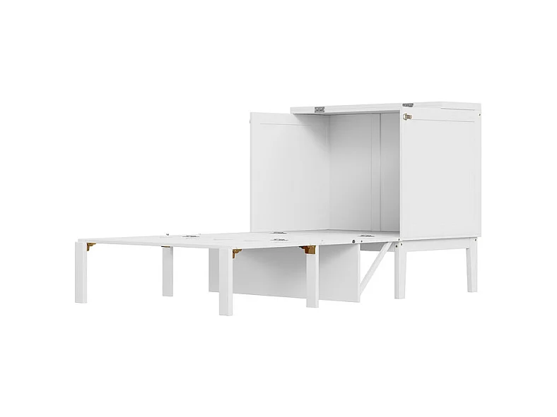 Lit escamotable 90x200 cm en bois - avec sommier à lattes - charge max 150kg - Blanc