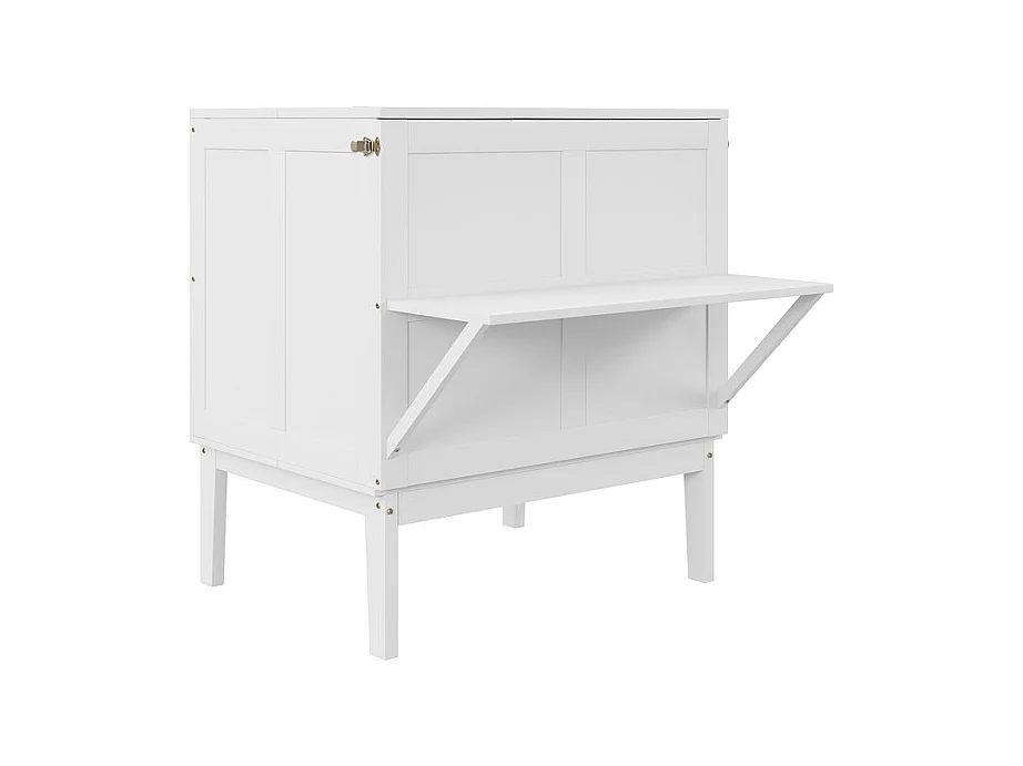 Lit escamotable 90x200 cm en bois - avec sommier à lattes - charge max 150kg - Blanc