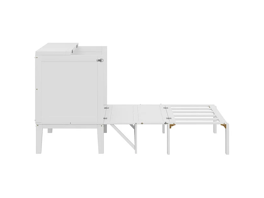 Lit escamotable 90x200 cm en bois - avec sommier à lattes - charge max 150kg - Blanc