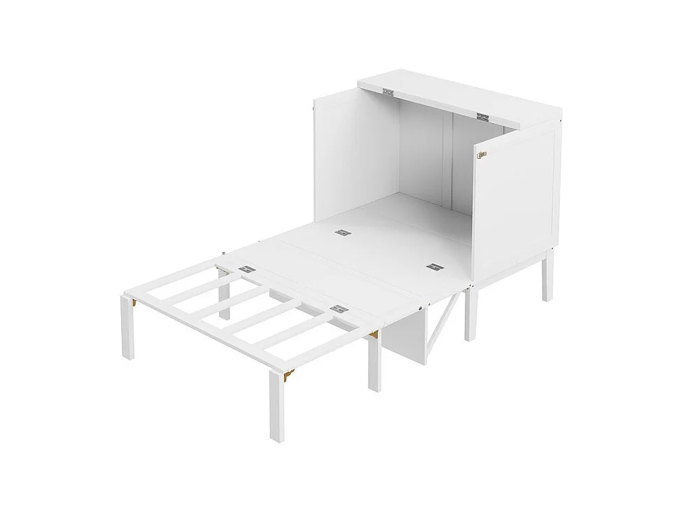 Lit escamotable 90x200 cm en bois - avec sommier à lattes - charge max 150kg - Blanc