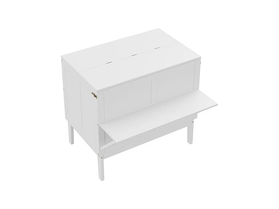 Lit escamotable 90x200 cm en bois - avec sommier à lattes - charge max 150kg - Blanc