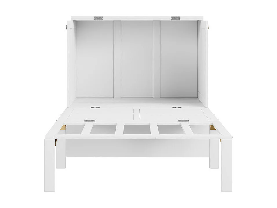 Lit escamotable 90x200 cm en bois - avec sommier à lattes - charge max 150kg - Blanc