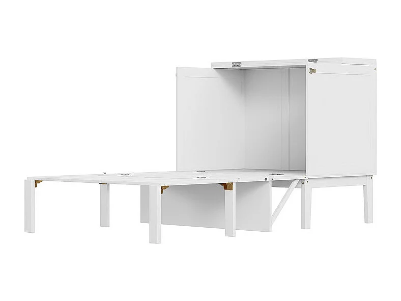 Lit escamotable 90x200 cm en bois - avec sommier à lattes - charge max 150kg - Blanc