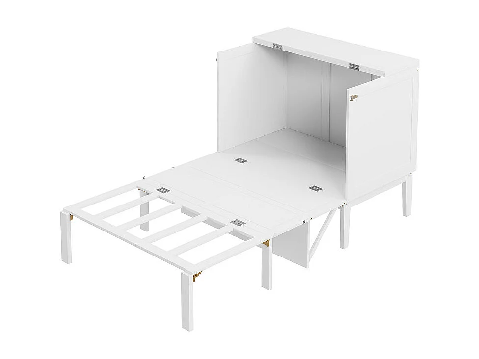 Lit escamotable 90x200 cm en bois - avec sommier à lattes - charge max 150kg - Blanc