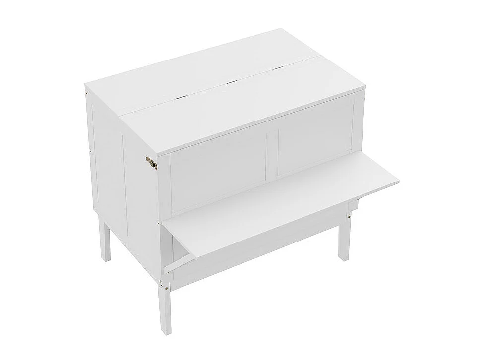 Lit escamotable 90x200 cm en bois - avec sommier à lattes - charge max 150kg - Blanc