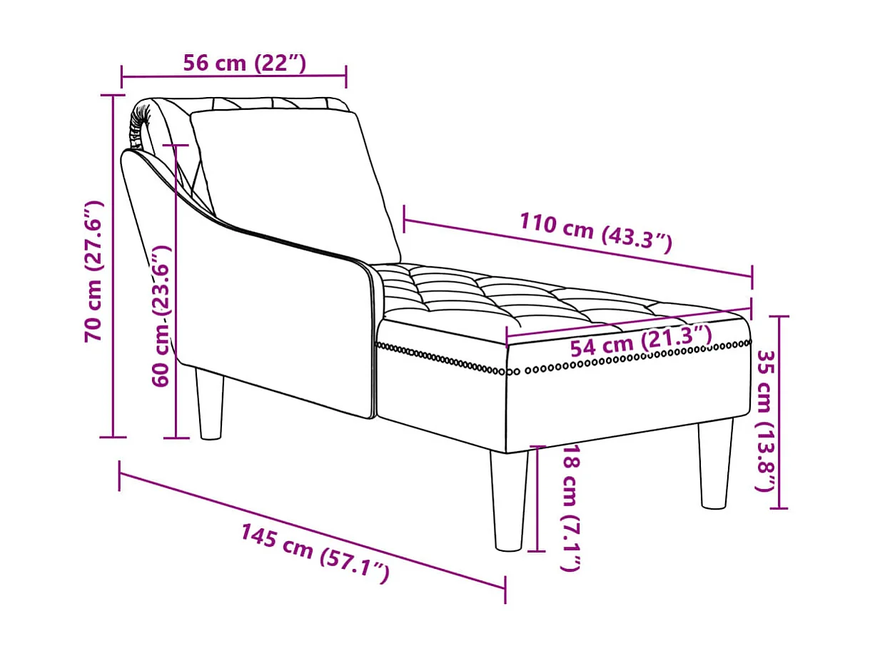 Méridienne chaise longue pour 145 x 56 x 70 cm DEC026267