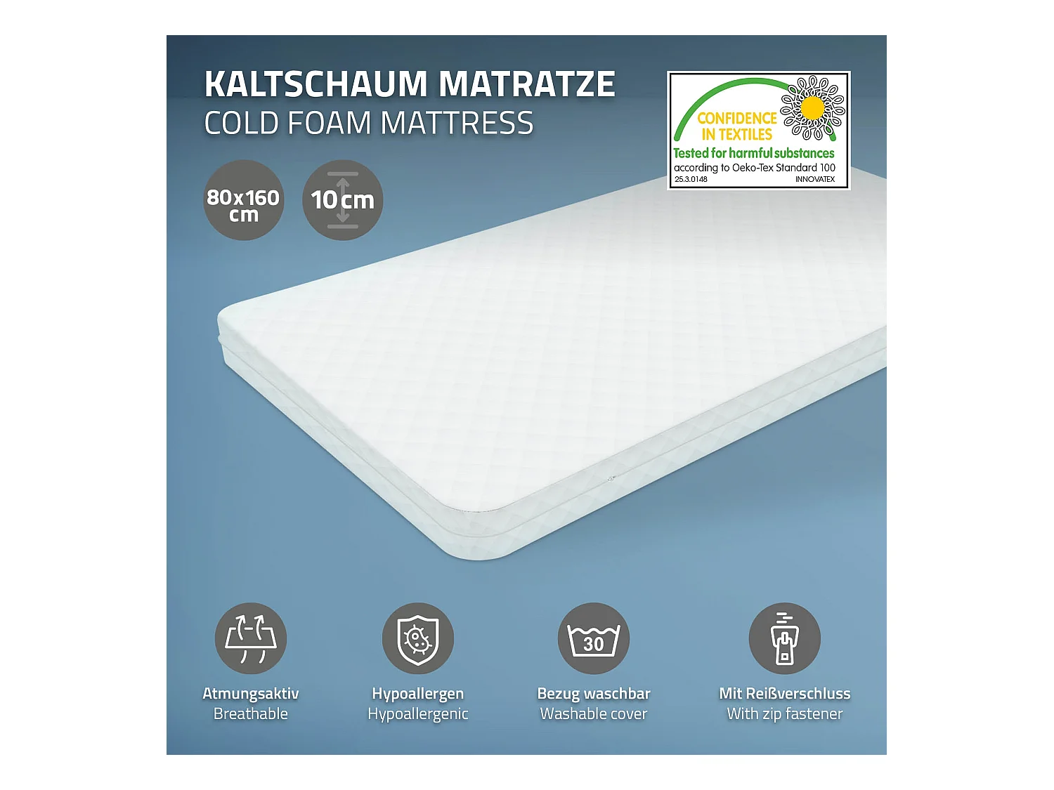 Lit d'enfant 80x160 cm avec matelas H10 cm en mousse cadre blanc en bois design football pin massif robuste avec sommier à lattes et filet de but