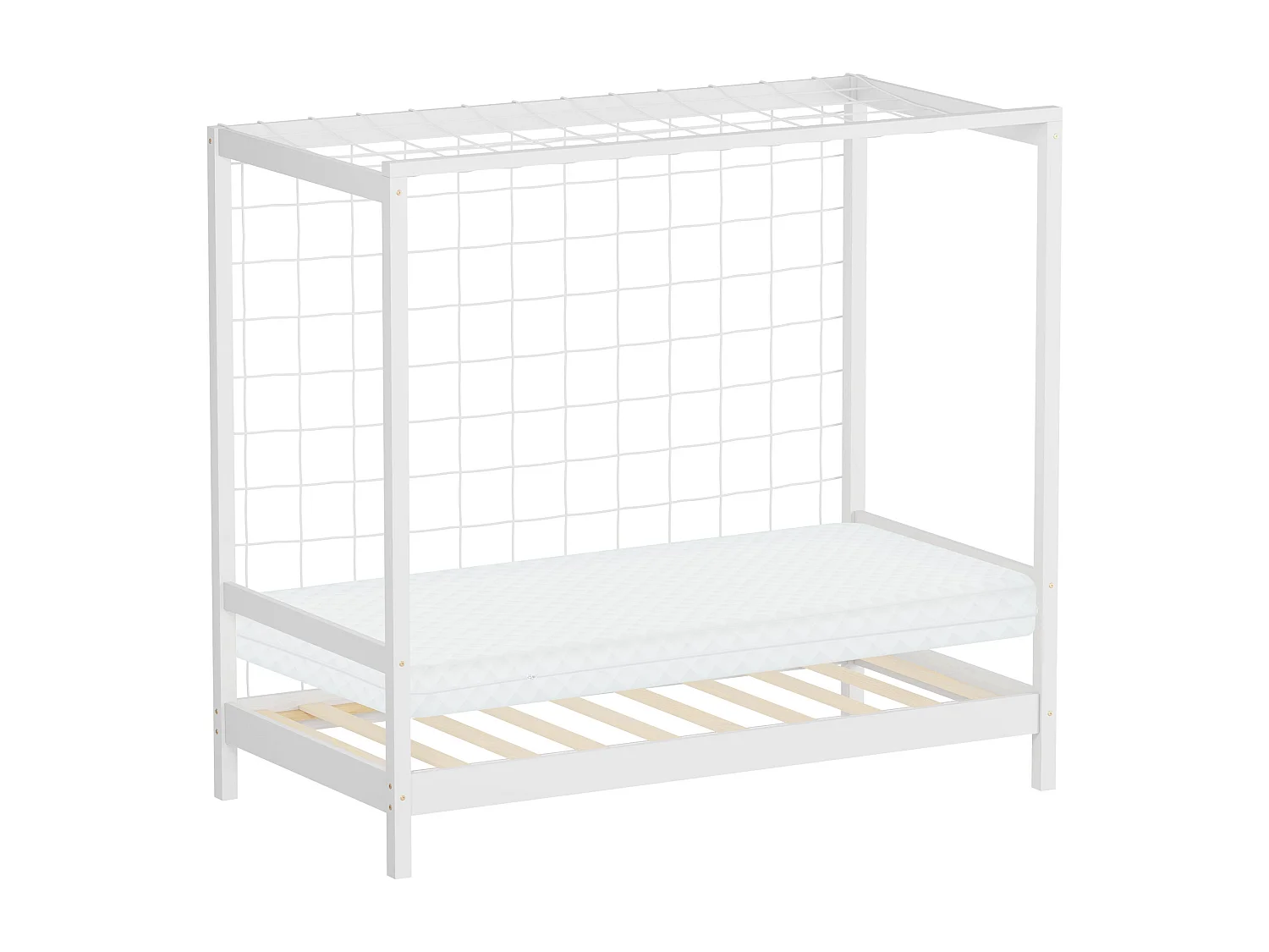 Lit d'enfant 80x160 cm avec matelas H10 cm en mousse cadre blanc en bois design football pin massif robuste avec sommier à lattes et filet de but