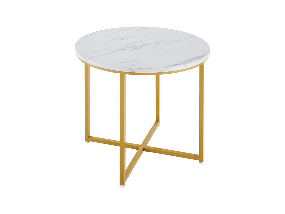 Ensemble table ronde et 4 chaises en velours gris, MDF + cadres en fer doré, table à manger 80 x 80 x 75cm