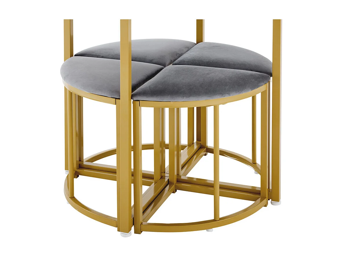 Ensemble table ronde et 4 chaises en velours gris, MDF + cadres en fer doré, table à manger 80 x 80 x 75cm