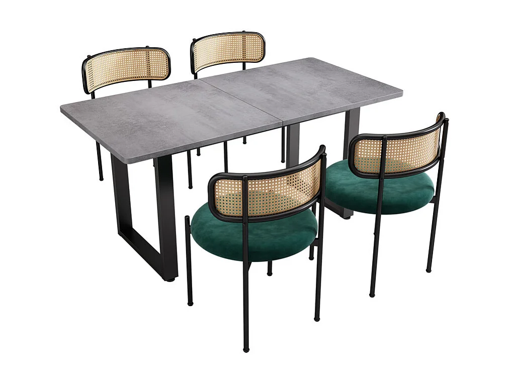 Ensemble table à manger + 4 chaises en velours vert - Table 140 x 70 x 75 cm