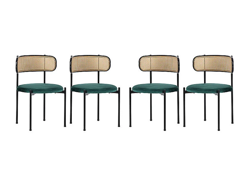 Ensemble table à manger + 4 chaises en velours vert - Table 140 x 70 x 75 cm