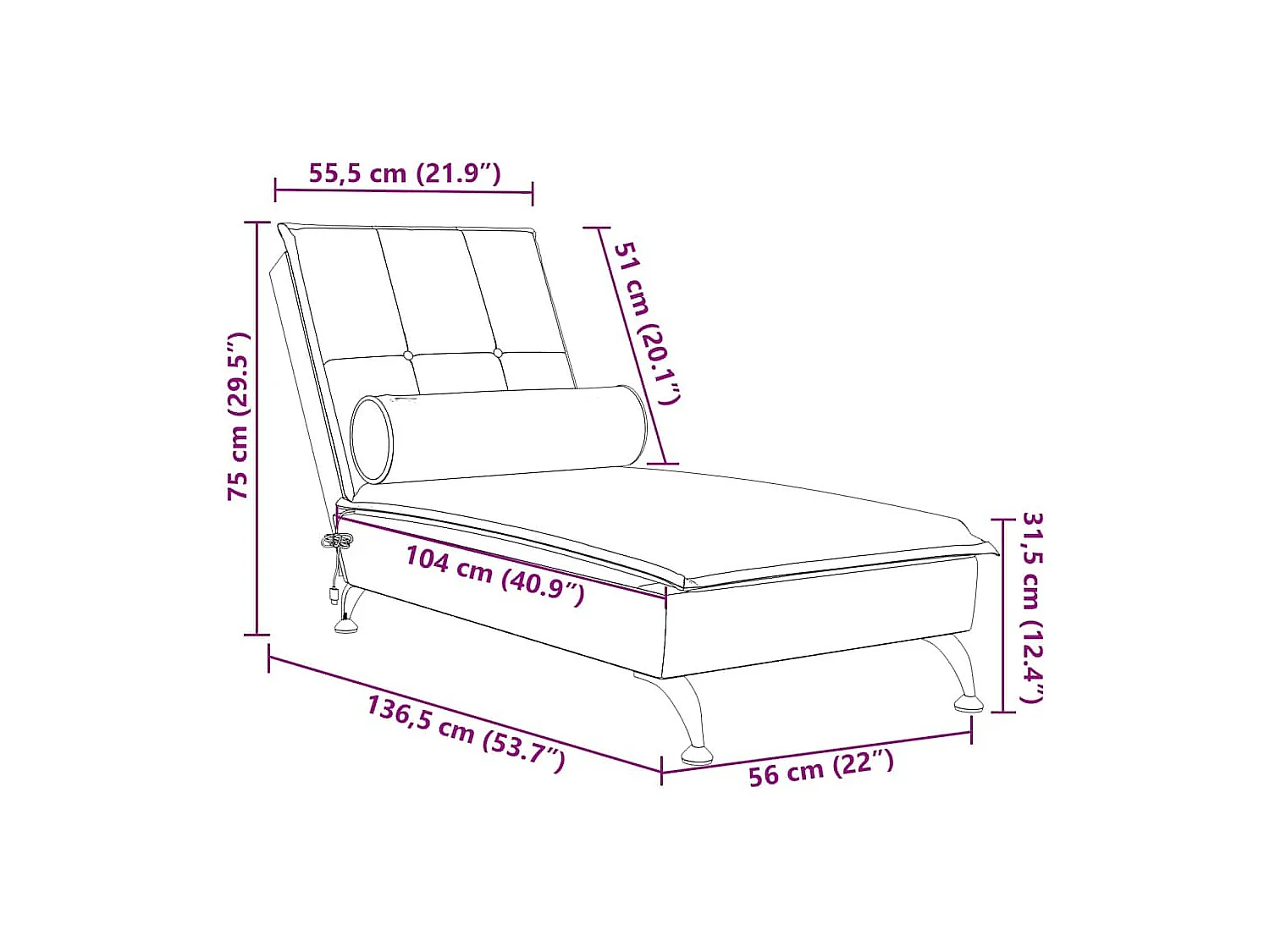 Méridienne chaise longue pour grise 136.5 x 56 x 75 cm DEC026148